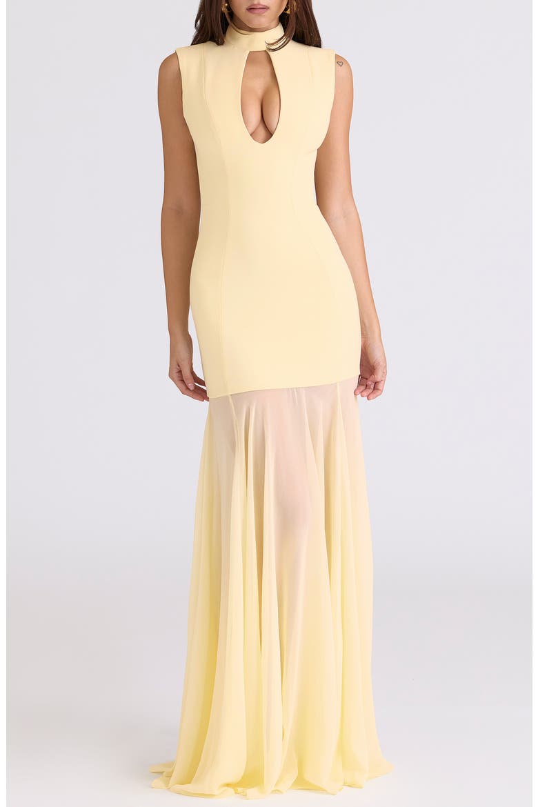Raphaella Sleeveless Stretch Crepe Gown, Main, color, BUTTER