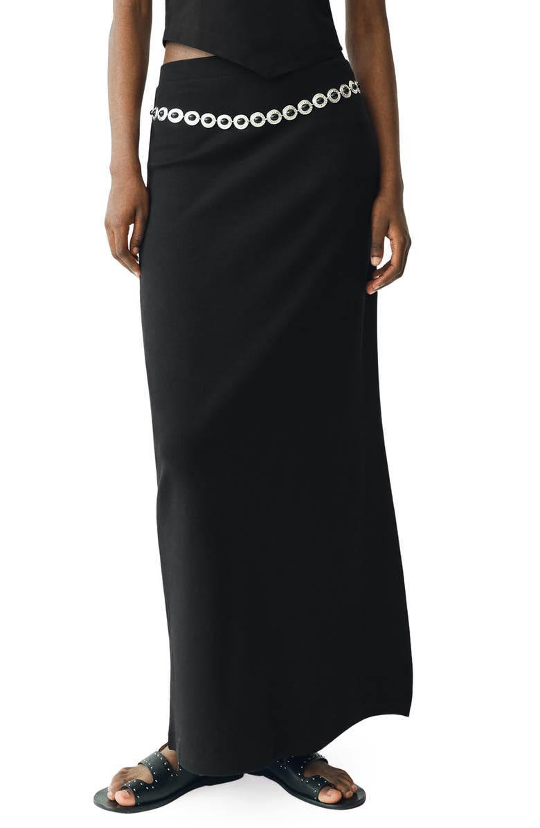 MANGO TEEN Knit Maxi Skirt, Main, color, Black