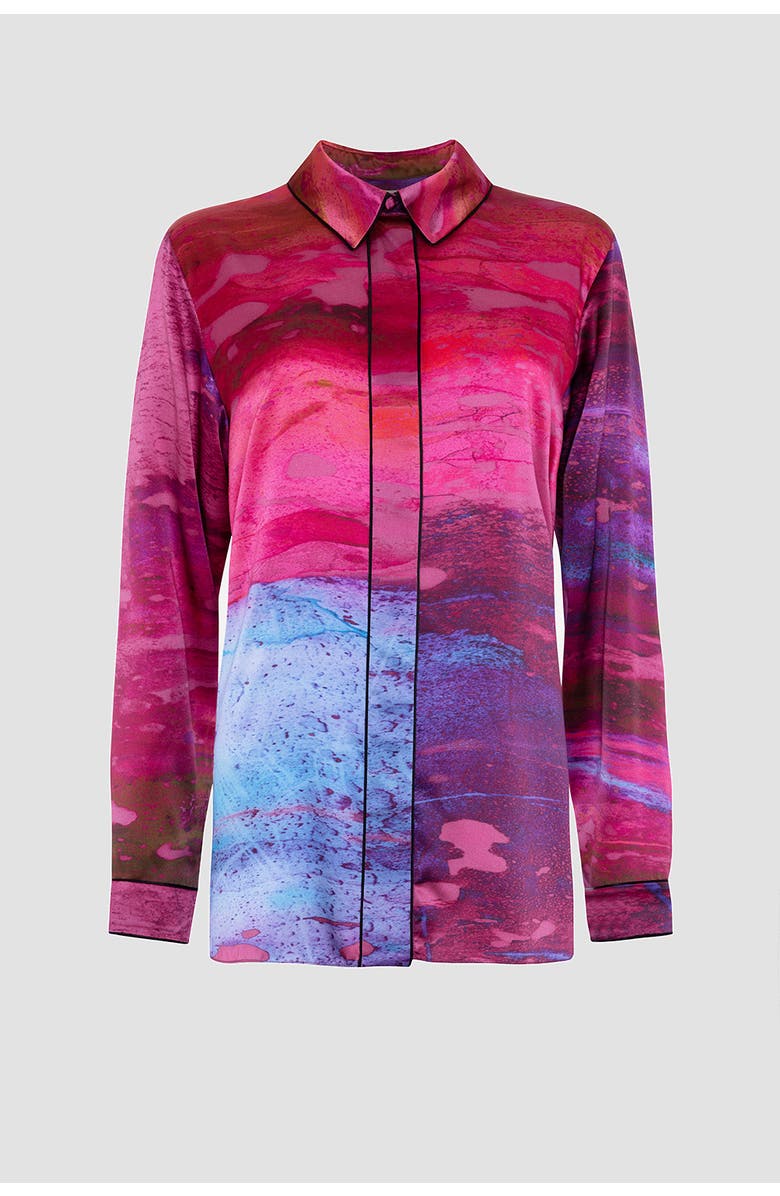 Roksanda Leonara Printed Silk Top, Alternate, color, Brush Cassis / Fushcia