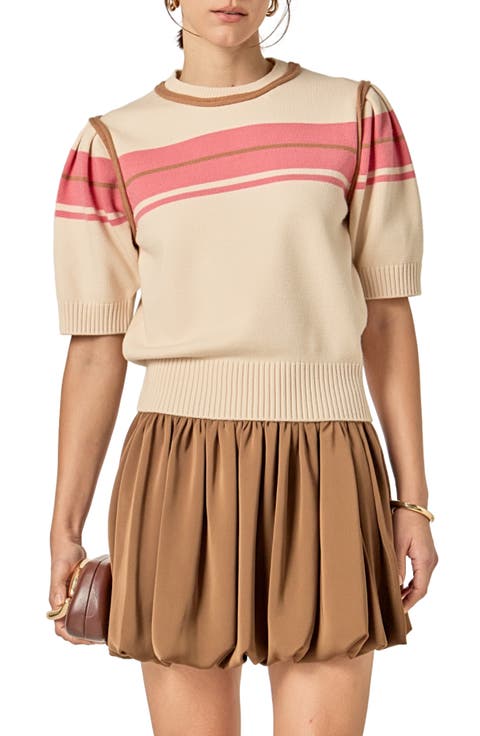 Stripe Puff Sleeve Sweater