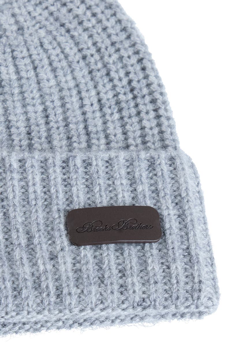 Brooks Brothers Pure Cashmere Rib Cuffed Beanie, Alternate, color, Med Grey Heather