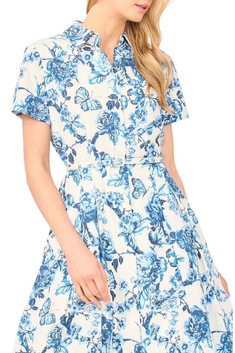 Rory Floral Short Sleeve Cotton Midi Shirtdress, Alternate, color, VANILLA ICE