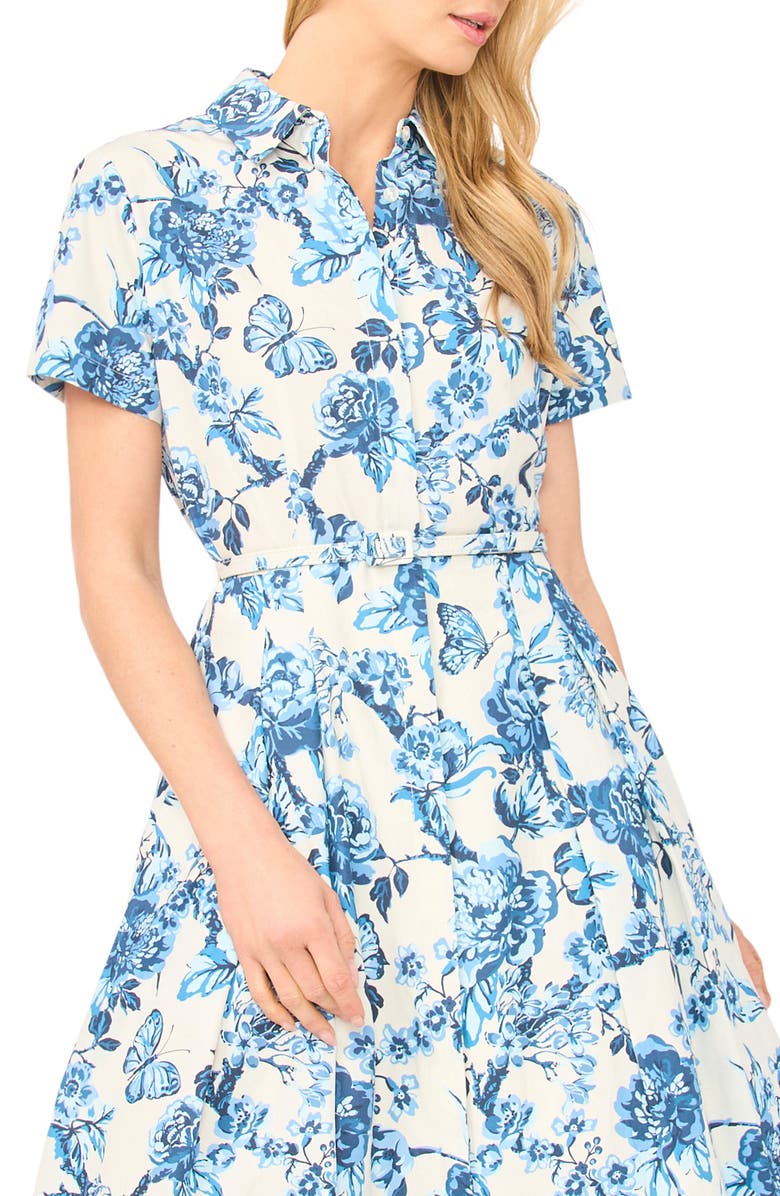 Ted Baker Rory Floral Short Sleeve Cotton Midi Shirtdress, Alternate, color, Vanilla Ice