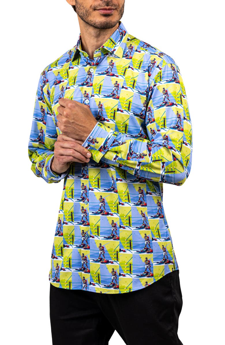 Maceoo Fibonacci Stretch Ascension 3312 Contemporary Fit Button-Up Shirt, Alternate, color, Blue Multi