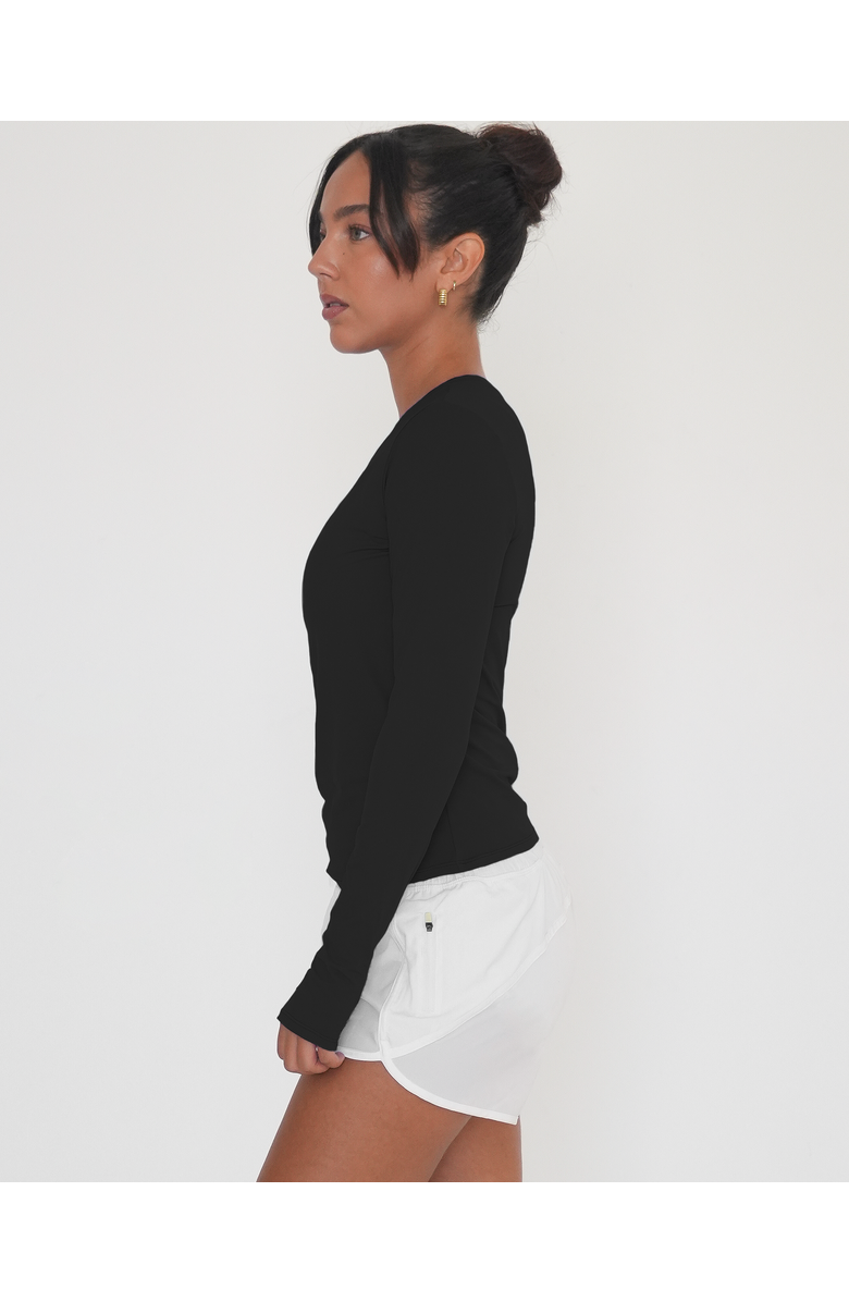 Rebody Active Raya Mid Length Compression Nylon Long Sleeve Top, Alternate, color, Black