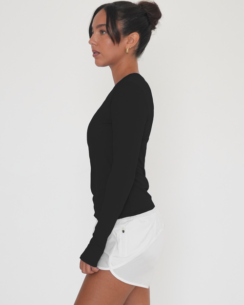 Rebody Active Raya Mid Length Compression Nylon Long Sleeve Top In Black