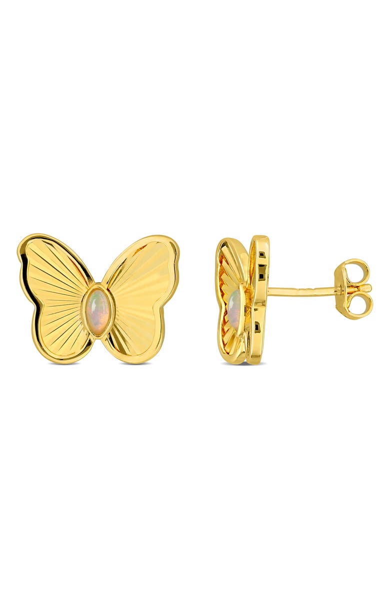 DELMAR Marquise Cut Ethiopian Blue Opal Butterfly Stud Earrings, Main, color, Yellow Gold