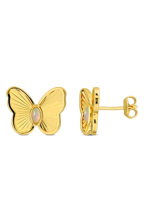 Marquise Cut Ethiopian Blue Opal Butterfly Stud Earrings