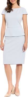 London Times Cap Sleeve Peplum Sheath Dress
