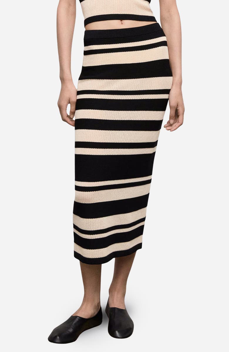 MANGO Stripe Knit Midi Skirt, Main, color, Black