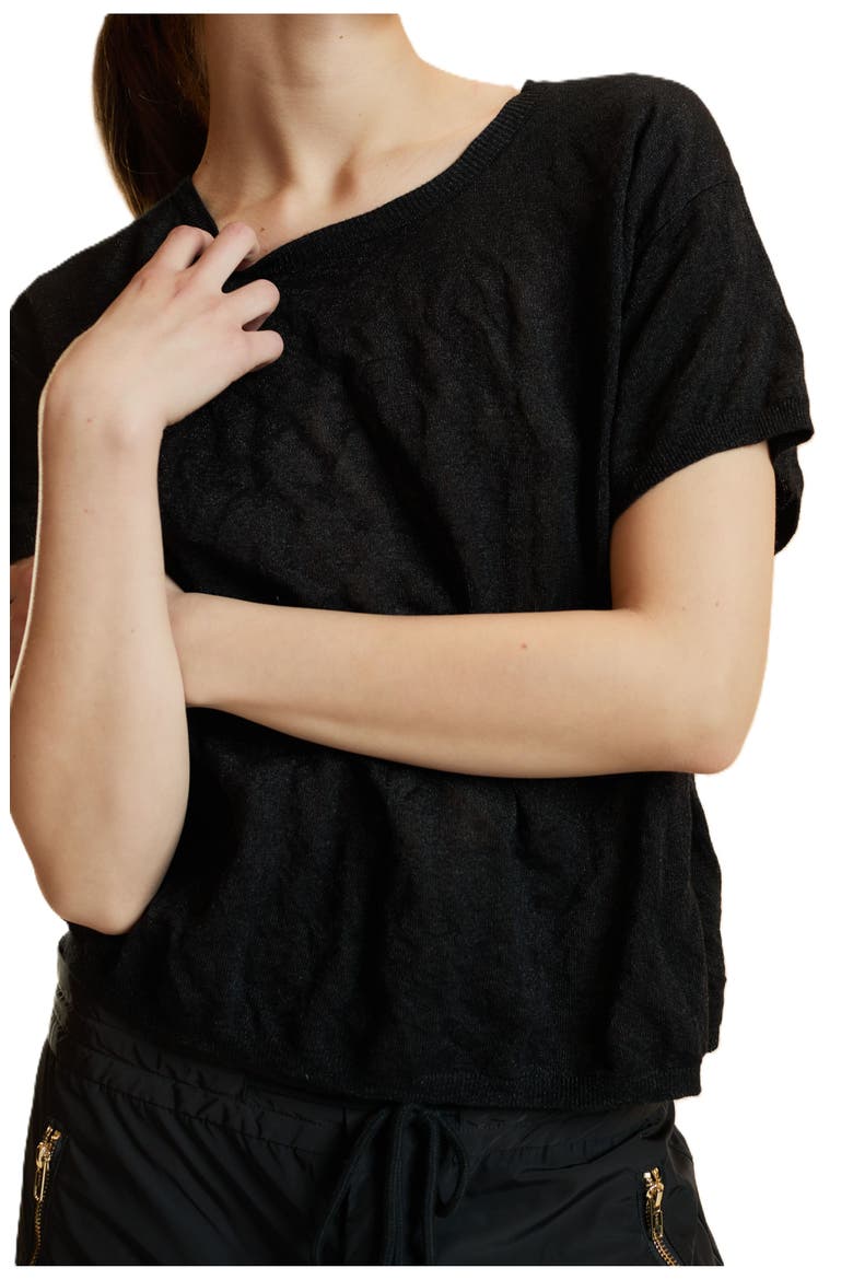 Crinkle Knit Short Sleeve Top, Alternate, color, Black