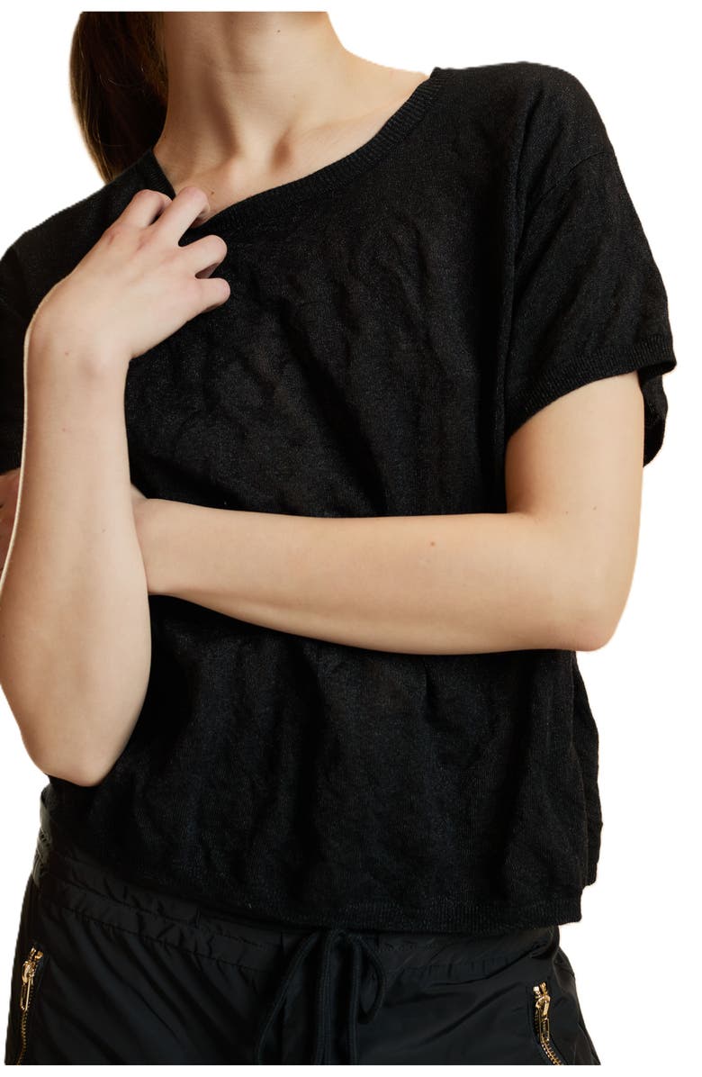 Cynthia Rowley Crinkle Knit Short Sleeve Top, Alternate, color, Black