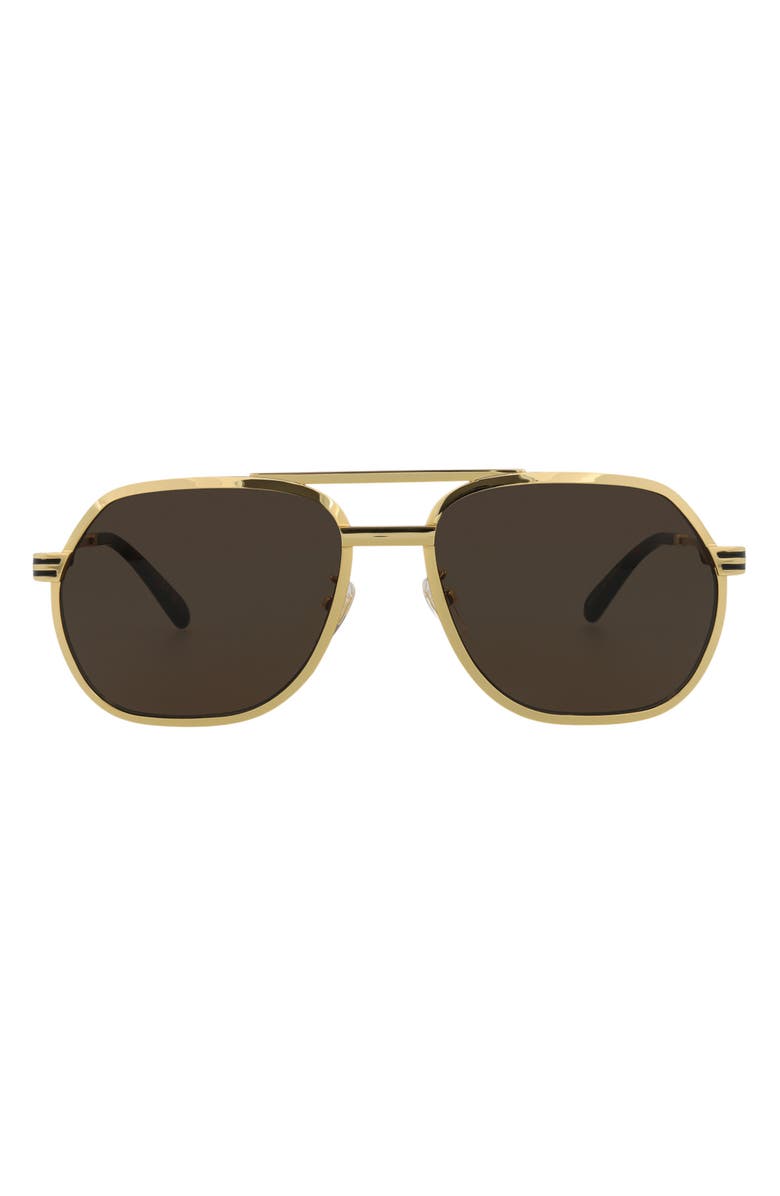 Gucci 60mm Pilot Sunglasses, Main, color, Gold Gold Brown