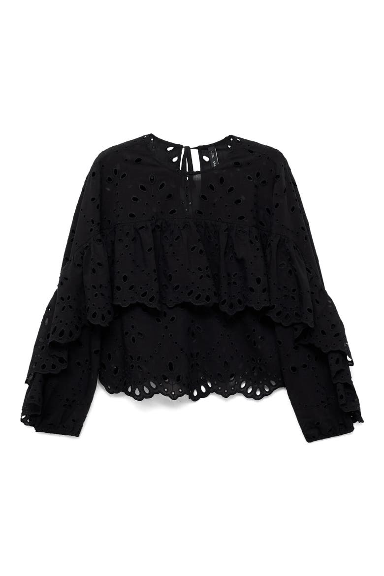 Molly Embroidered Eyelet Flutter Sleeve Top, Alternate, color, BLACK