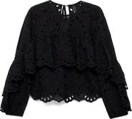 MANGO Molly Embroidered Eyelet Flutter Sleeve Top