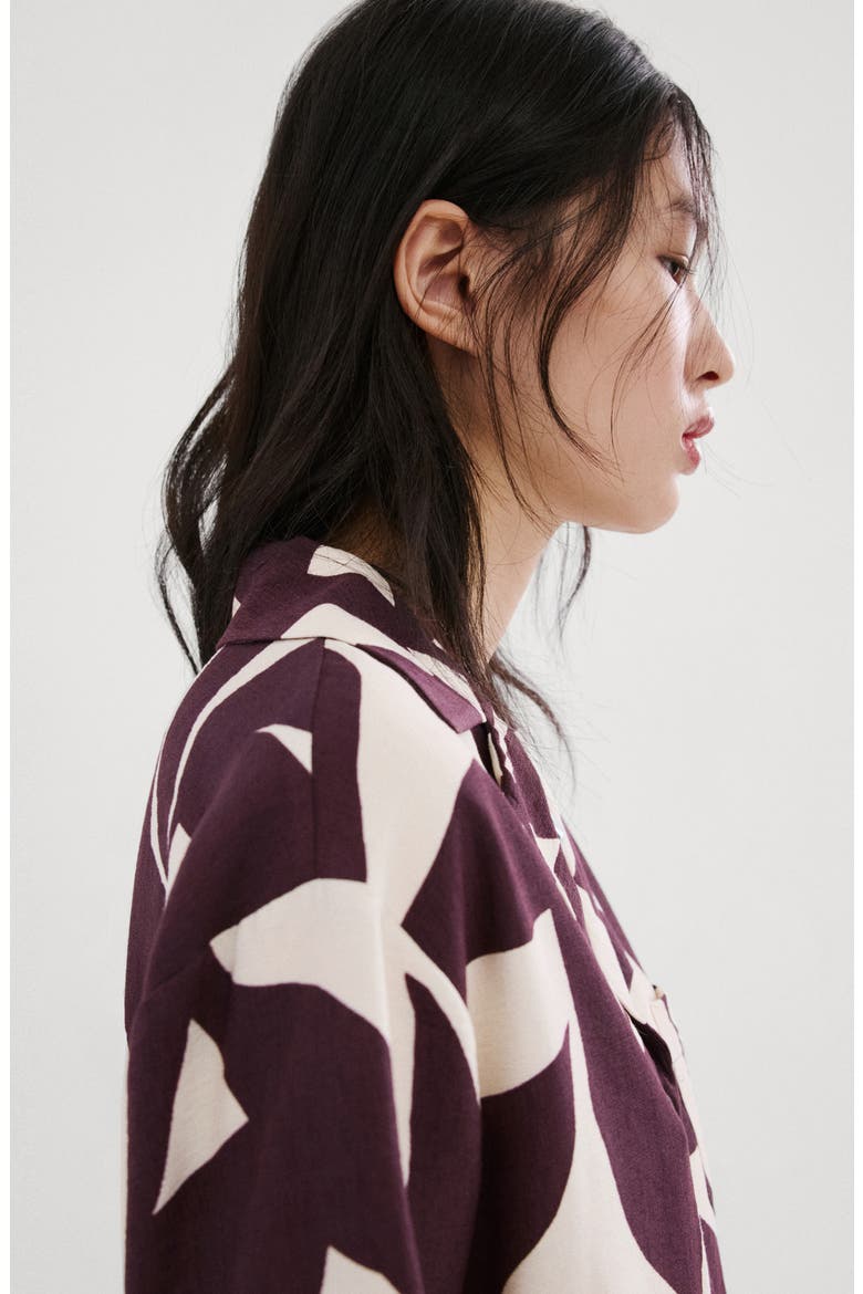 Print Short Sleeve Button-Up Shirt, Alternate, color, ECRU/DARK BROWN