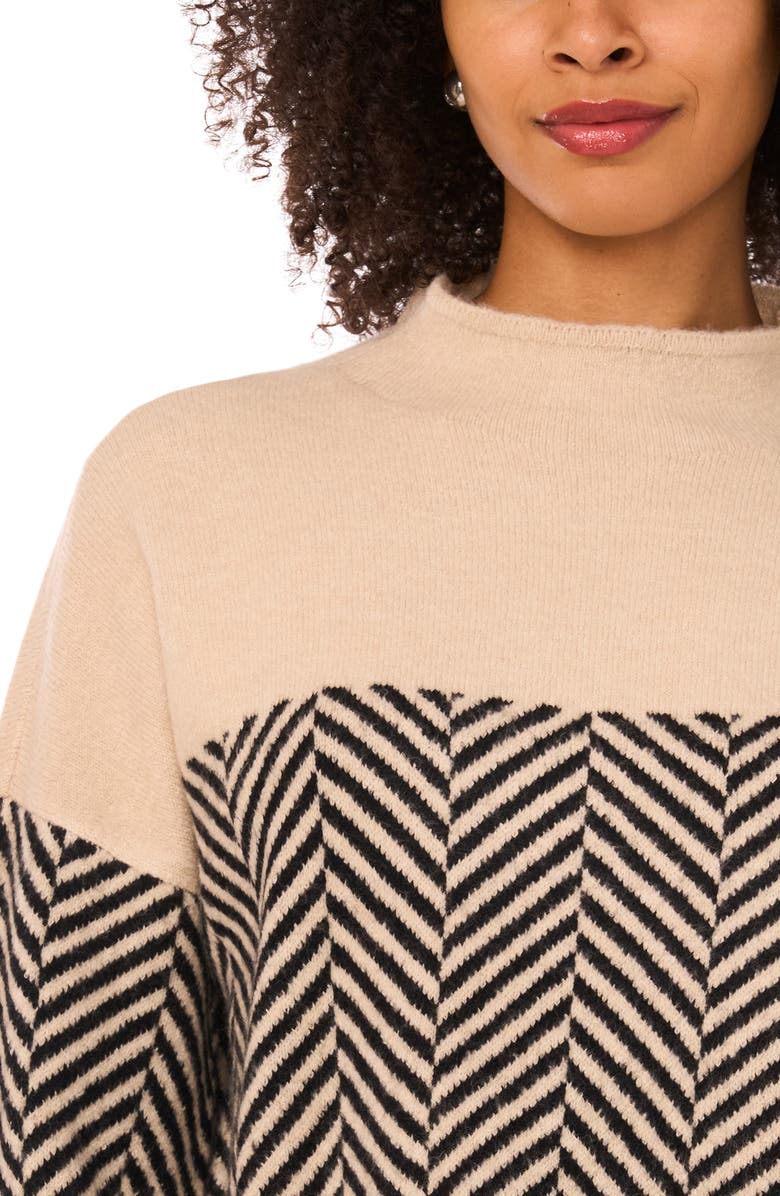Halogen<sup>®</sup> Herringbone Mock Neck Cotton Blend Sweater, Alternate, color, New Biscotti