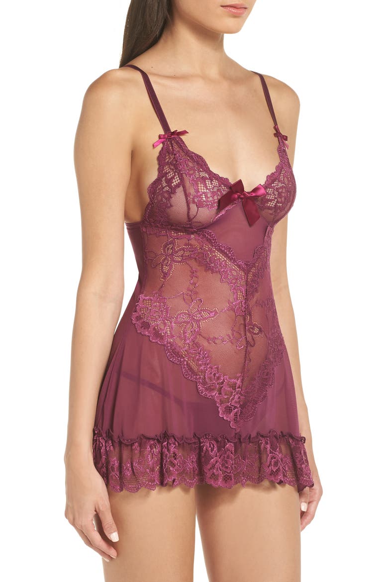 Valentine Soft Cup Babydoll Chemise & G-String Thong, Alternate, color, PURPLE HAZE
