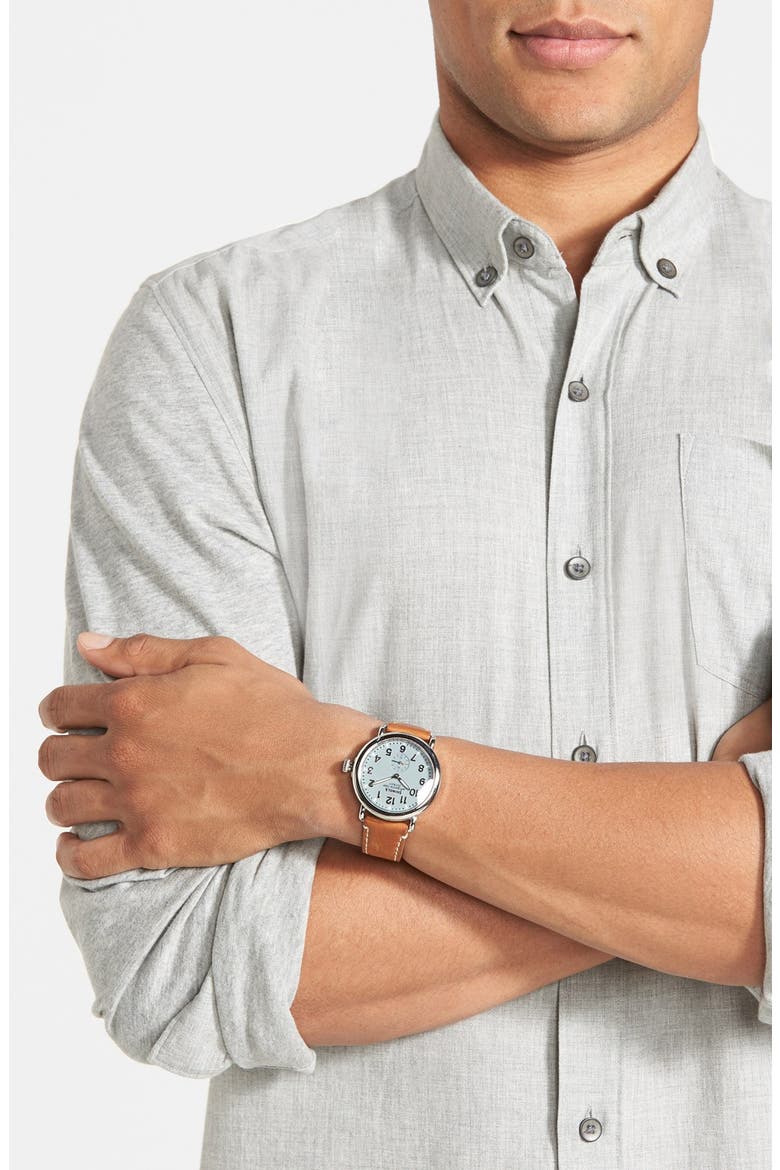 'The Runwell' Leather Strap Watch, 41mm, Alternate, color, BROWN/ PALE GREY