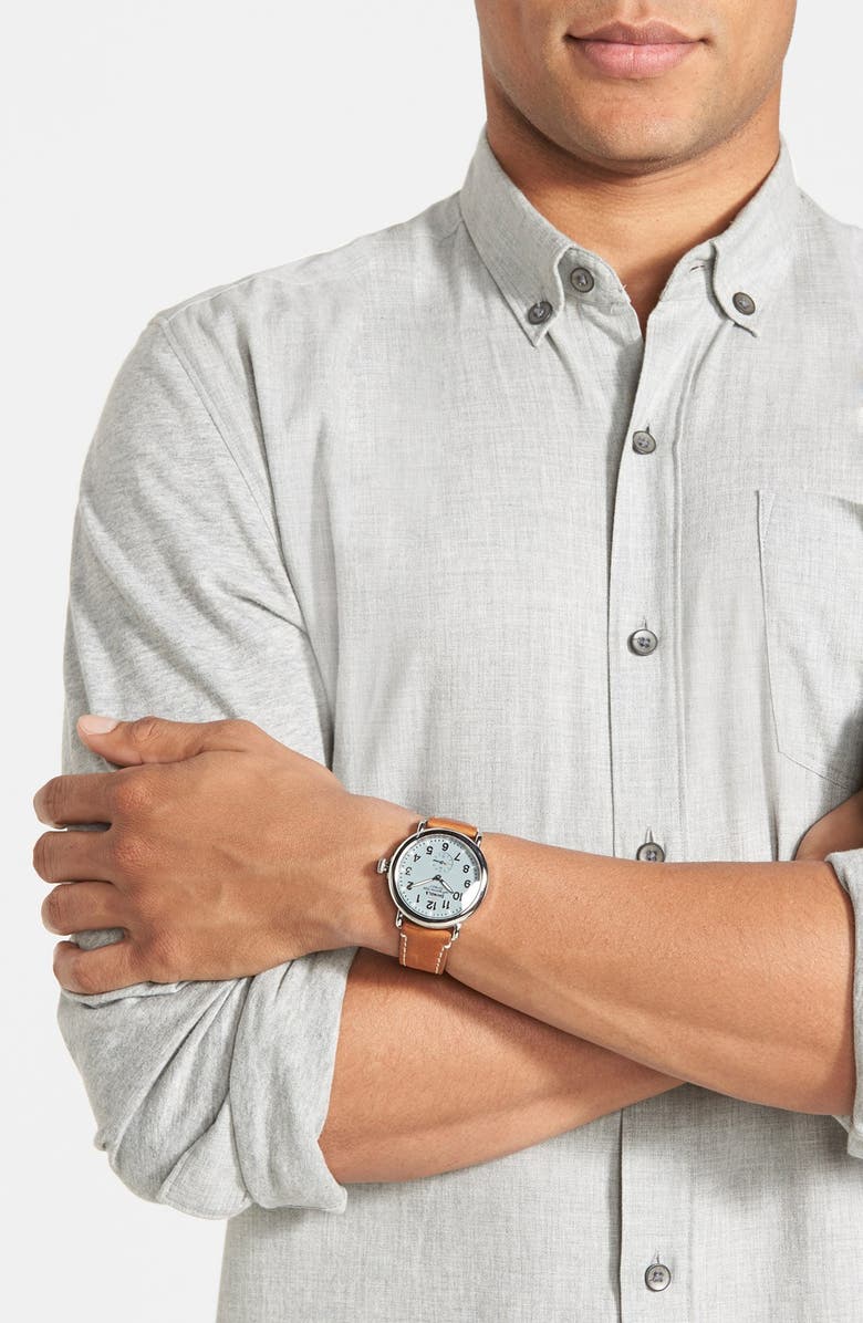 Shinola 'The Runwell' Leather Strap Watch, 41mm, Alternate, color, Brown/ Pale Grey