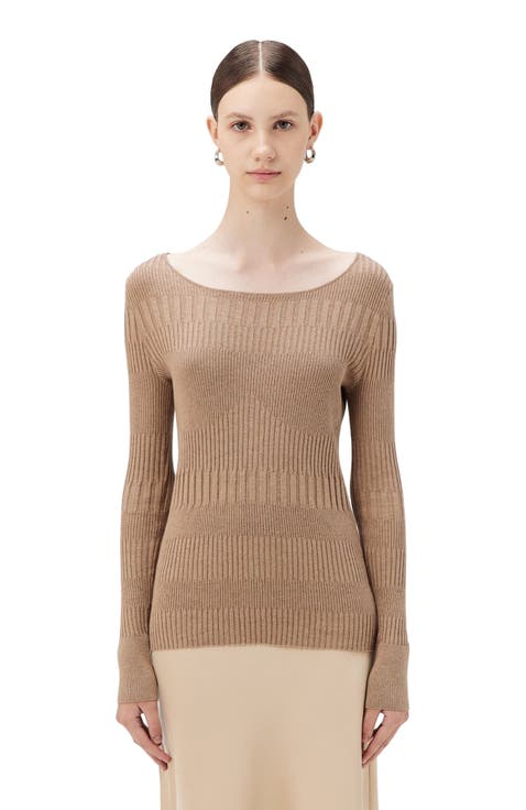 Ribbed Cotton Silk Cashmere Blend Sweater