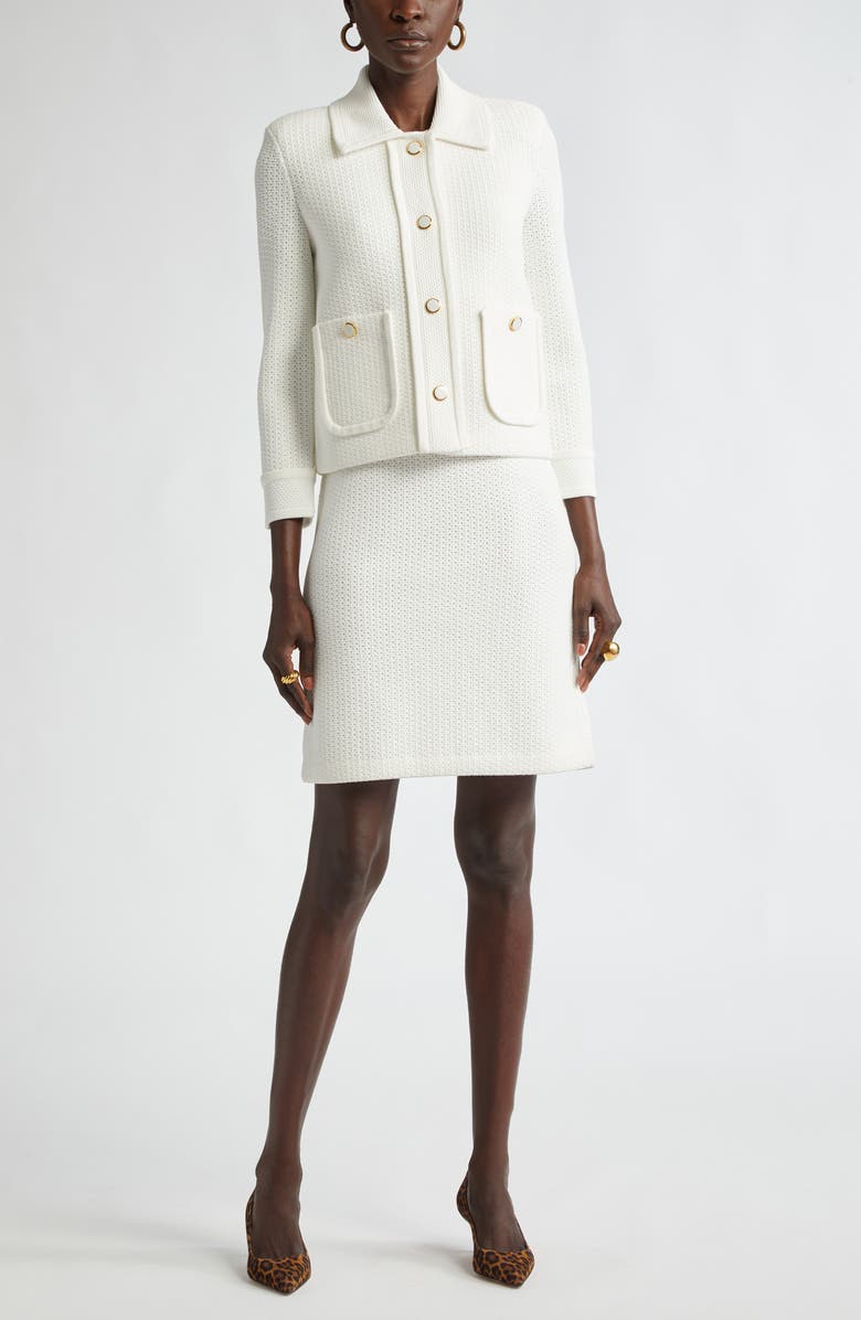 ST. JOHN Mixed Texture Knit Crop Jacket, Alternate, color, Pearl