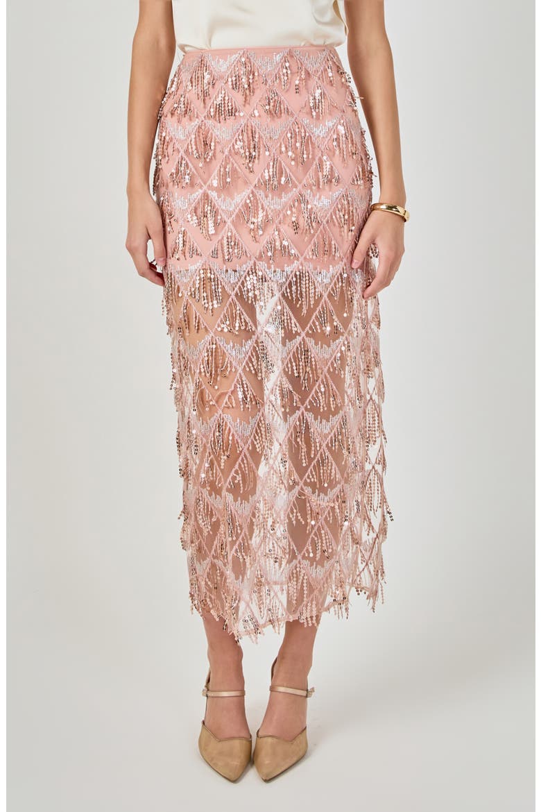 Beaded Fringe Sequin Maxi Skirt, Main, color, DUST PINK