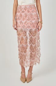 Endless Rose Beaded Fringe Sequin Maxi Skirt