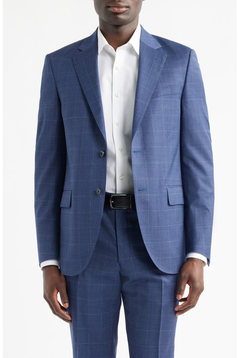 Flynn Classic Fit Medium Blue Windowpane Check Wool Suit, Alternate, color, BLUE