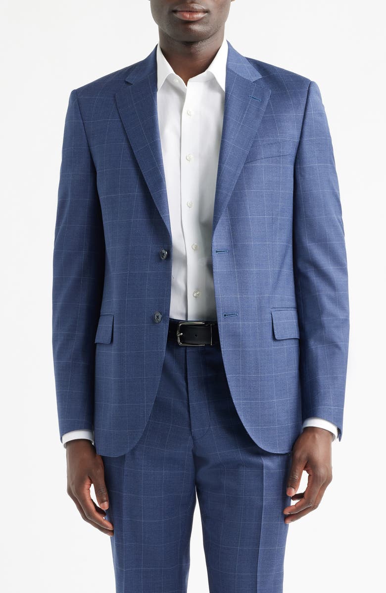 Peter Millar Flynn Classic Fit Medium Blue Windowpane Check Wool Suit, Alternate, color, Blue