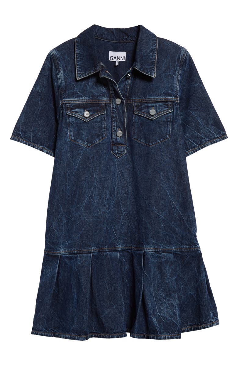 Ganni Crinkle Future Organic Cotton Blend Denim Minidress, Alternate, color, 