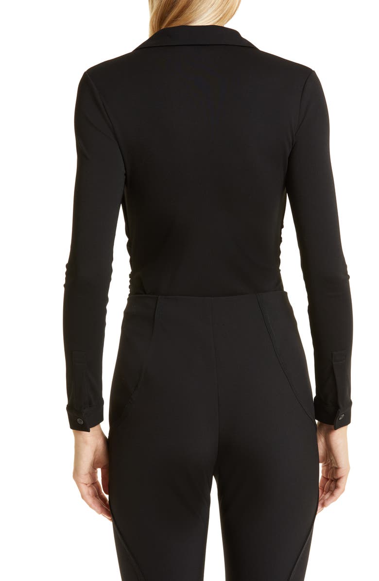 Donna Karan New York Twist Front Plunge Long Sleeve Crepe Jersey Bodysuit, Alternate, color, 