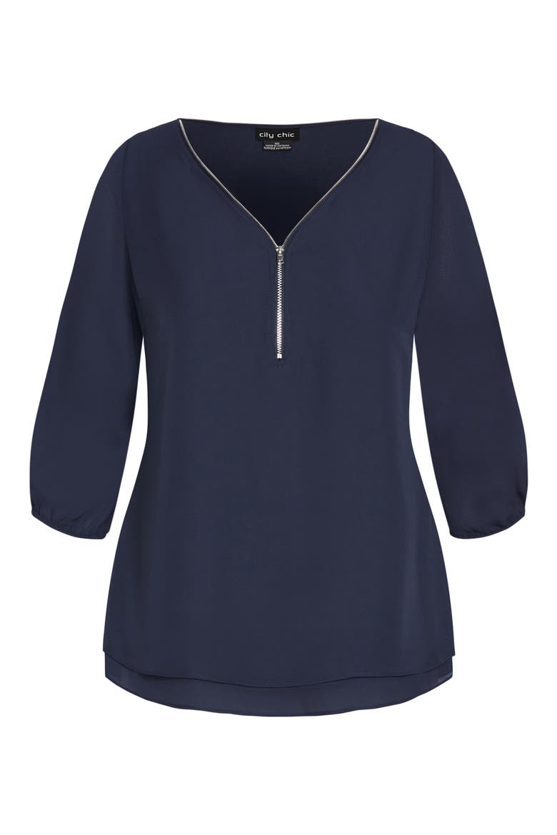 Florrie Zip Flutter Sleeve Top, Alternate, color, NAVY