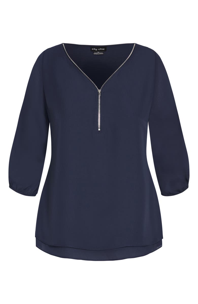 City Chic Florrie Zip Flutter Sleeve Top, Alternate, color, Navy