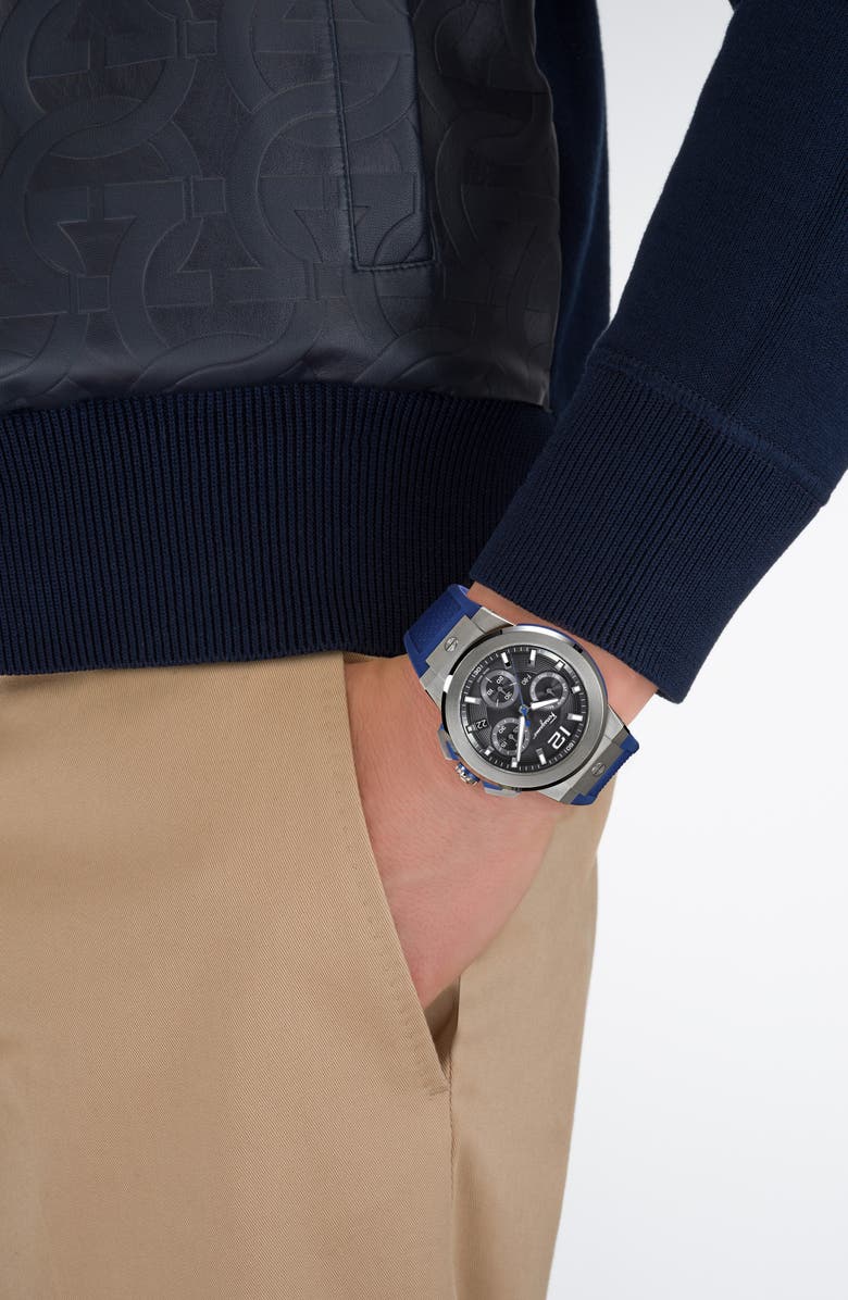 FERRAGAMO F-80 Titanium Tech Chronograph Silicone Strap Watch, 44mm, Alternate, color, Titanium