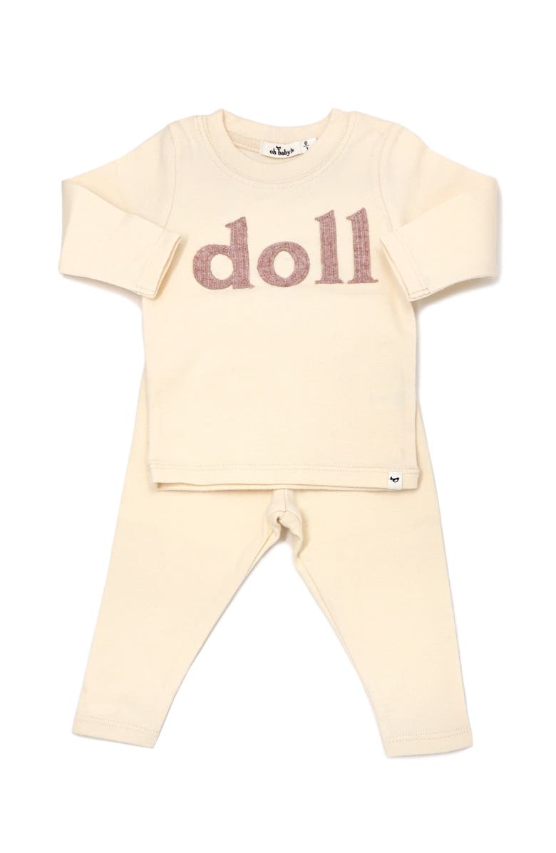 oh baby! "doll" Ribbed Applique Long Sleeve Two Piece Set, Alternate, color, Vanilla