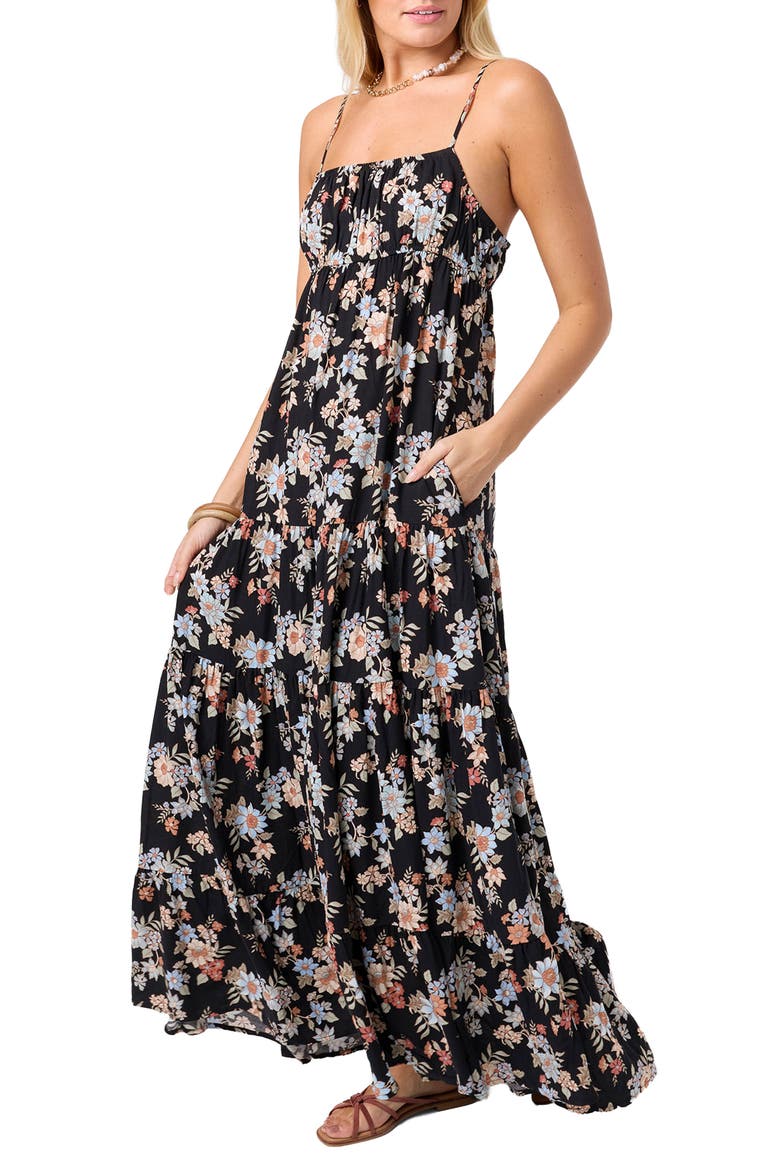 Lillie Floral Maxi Dress, Alternate, color, BLACK