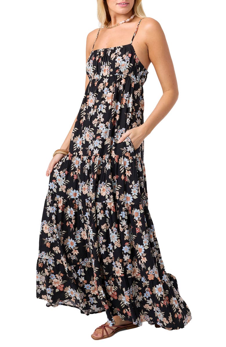 O'Neill Lillie Floral Maxi Dress, Alternate, color, Black