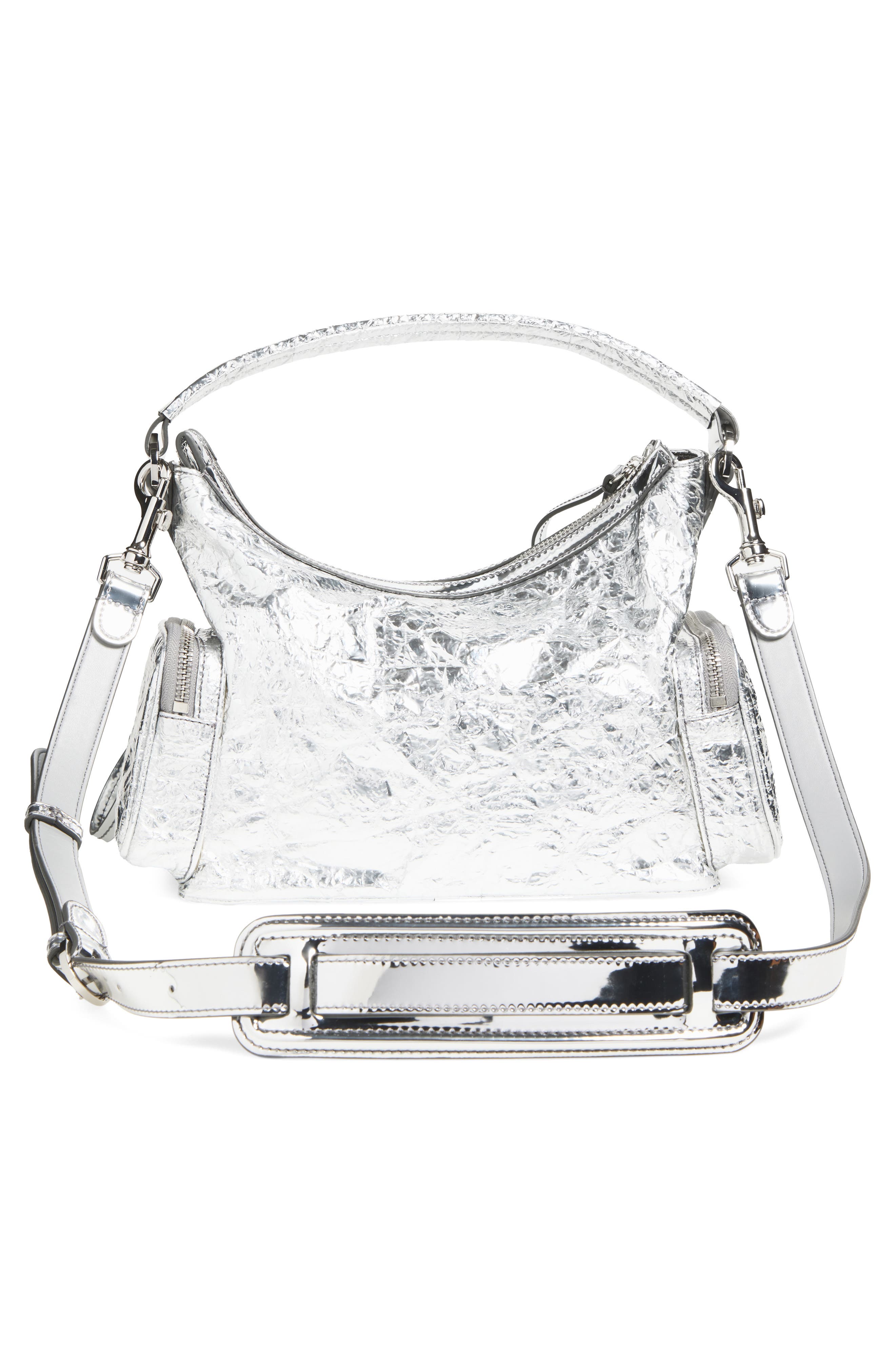 Stella McCartney Small Dartmoor Crinkled Metallic Faux Leather Shoulder Bag, Alternate, color, Silver