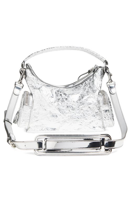 Stella Mccartney Small Dartmoor Crinkled Metallic Faux Leather Shoulder Bag In White