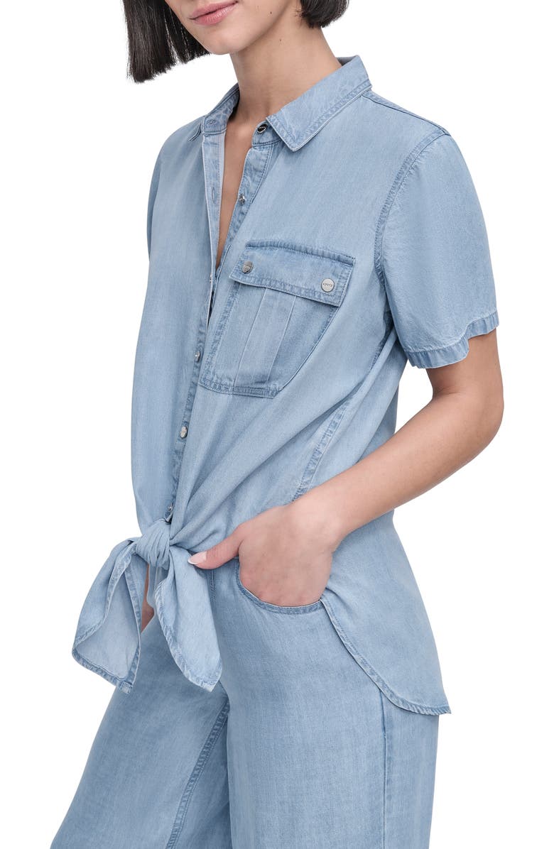 DKNY Tie Front Button-Up Shirt, Alternate, color, 