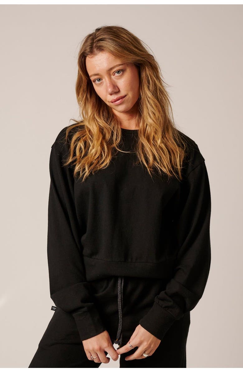 LEISURE LAB Womens Cotton Lounge Crew, Main, color, Onyx