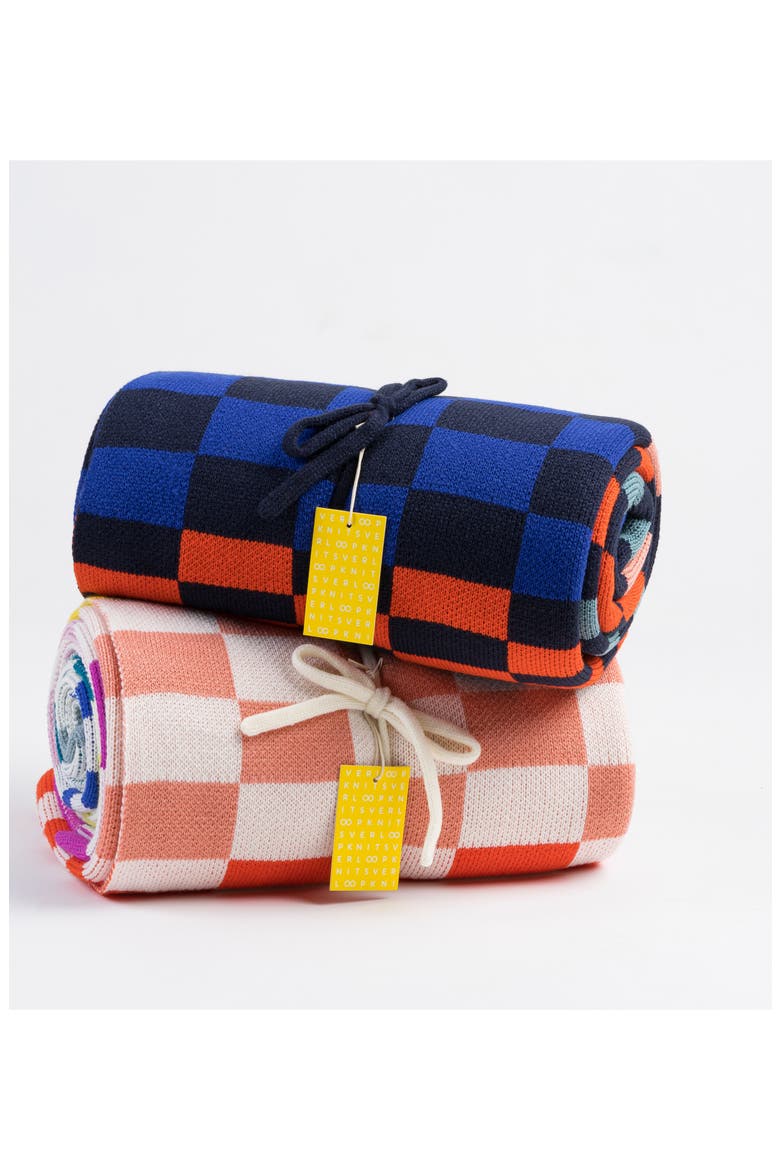 Albers Checkerboard Throw Blanket, Alternate, color, NAVY/RED