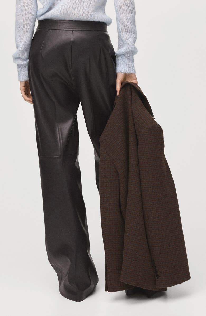 MANGO Riga Faux Leather Wide Leg Pants, Alternate, color, Chocolate