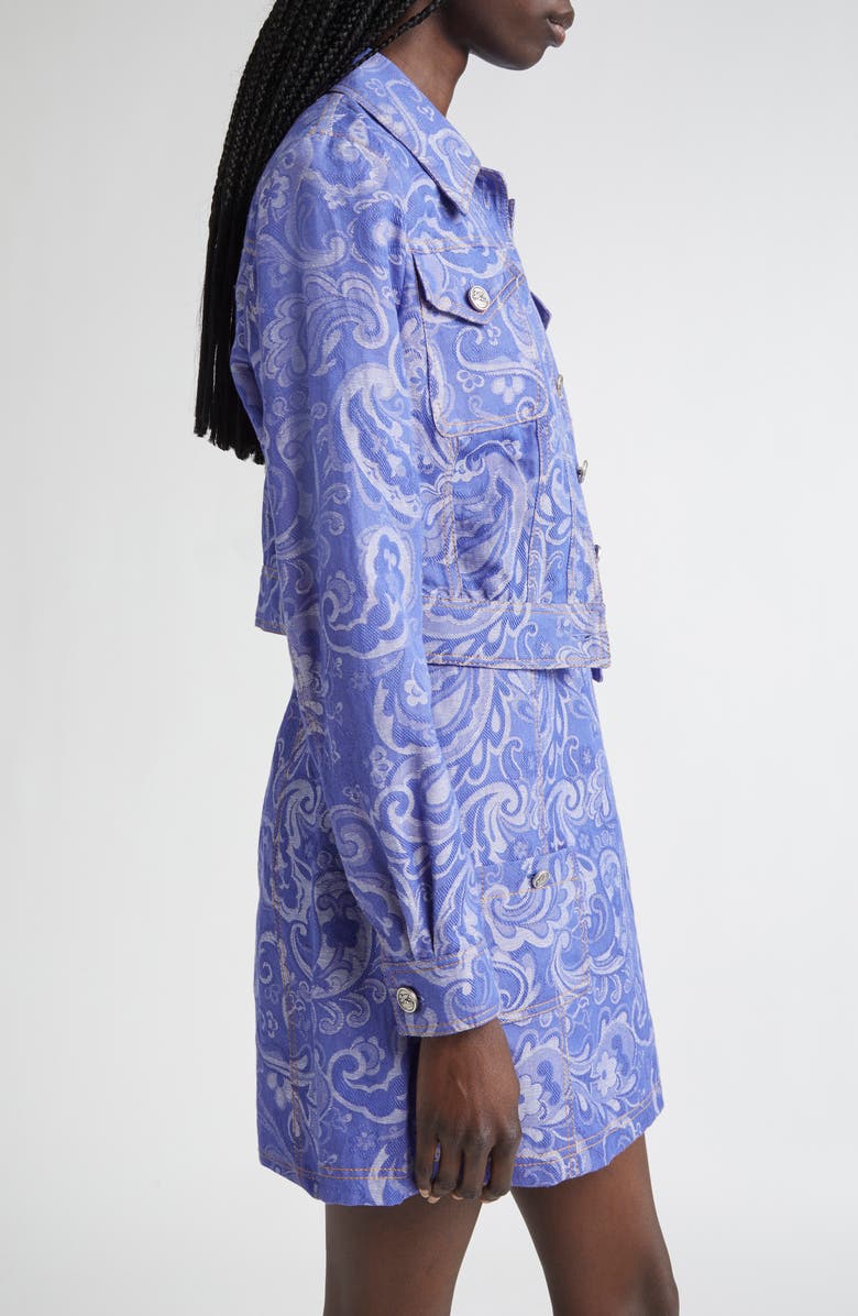 Etro Paisley Denim Trucker Jacket, Alternate, color, Multicolour On Pale Blue Base
