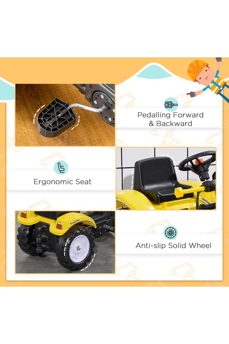 Kids Manual-Pedal Excavator with Front Loader, Alternate, color, Yellow