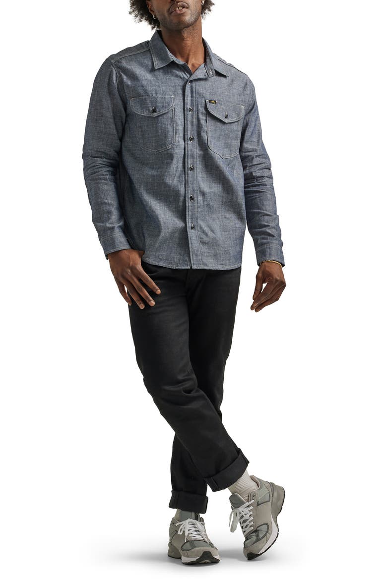 101 '70s Cotton Chambray Button-Up Shirt, Alternate, color, DRY INDIGO