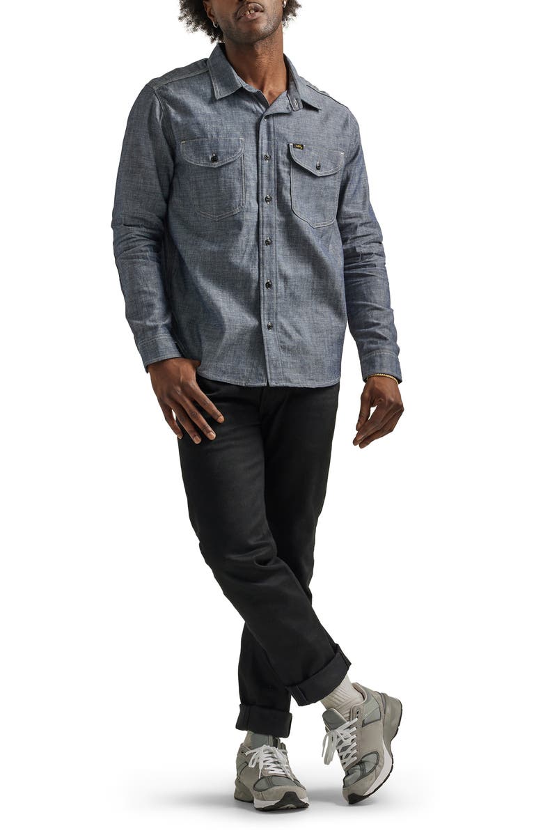 Lee 101 '70s Cotton Chambray Button-Up Shirt, Alternate, color, Dry Indigo