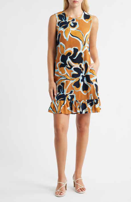 Halogen® Floral Print Ruffle Hem Dress