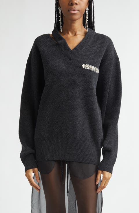 Seam Bite Embellished Virgin Wool Blend Sweater